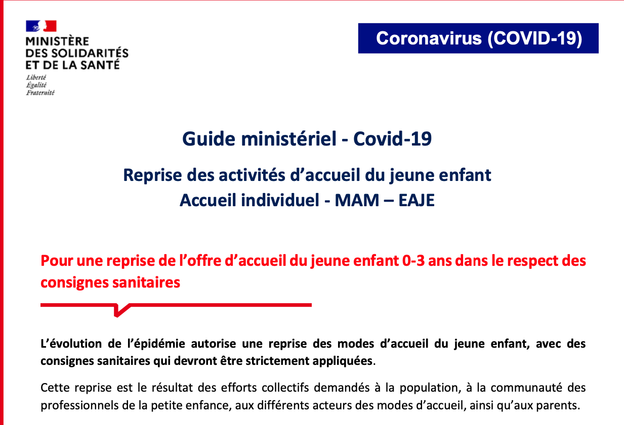 Guide Minsiteriel Covid 19 Les Consignes Pour La Reprise Du 26 Avril Lesprosdelapetiteenfance